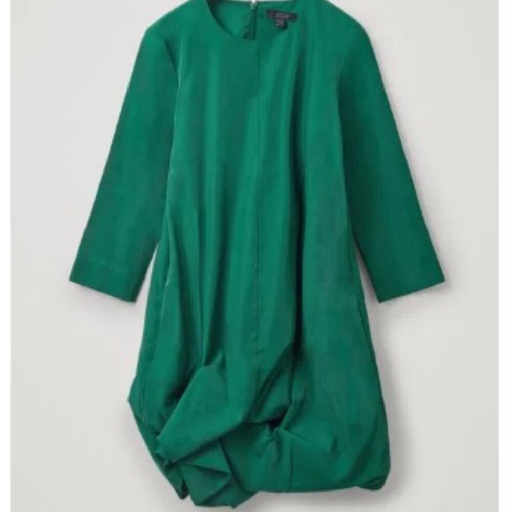 COS Long-Sleeved Gathered-Hem Dress - Emerald Green - Size 12 - Picture 5 of 14